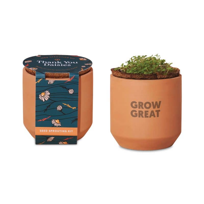 Custom Modern Sprout® Tiny Terracotta Grow Kit Thank You Daisies - Terracotta